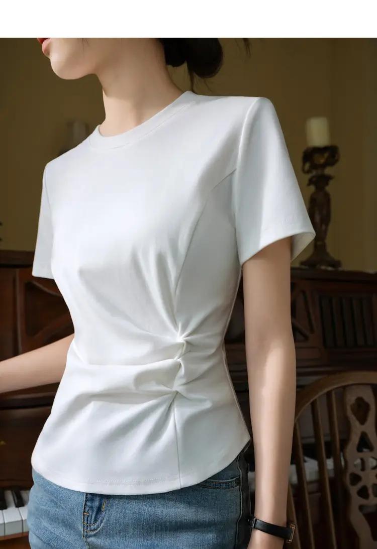 Women White Cotton T-Shirt Summer 2024 — feature 3