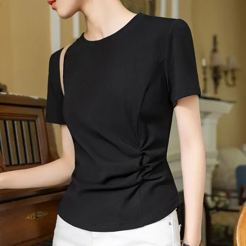 Women White Cotton T-Shirt Summer 2024 - Image 2