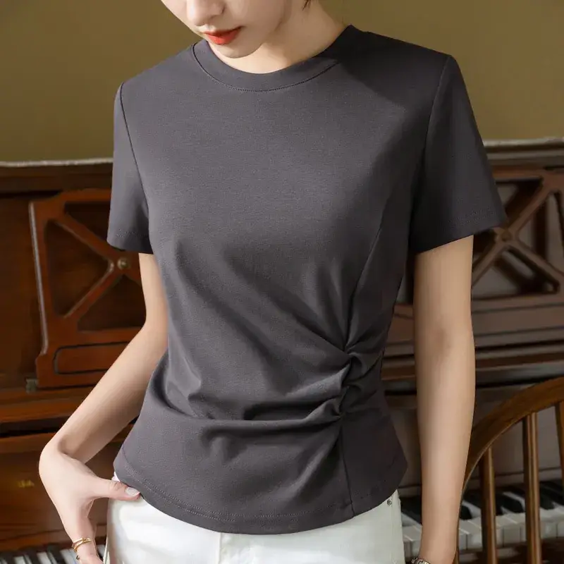 Women White Cotton T-Shirt Summer 2024 - Image 3