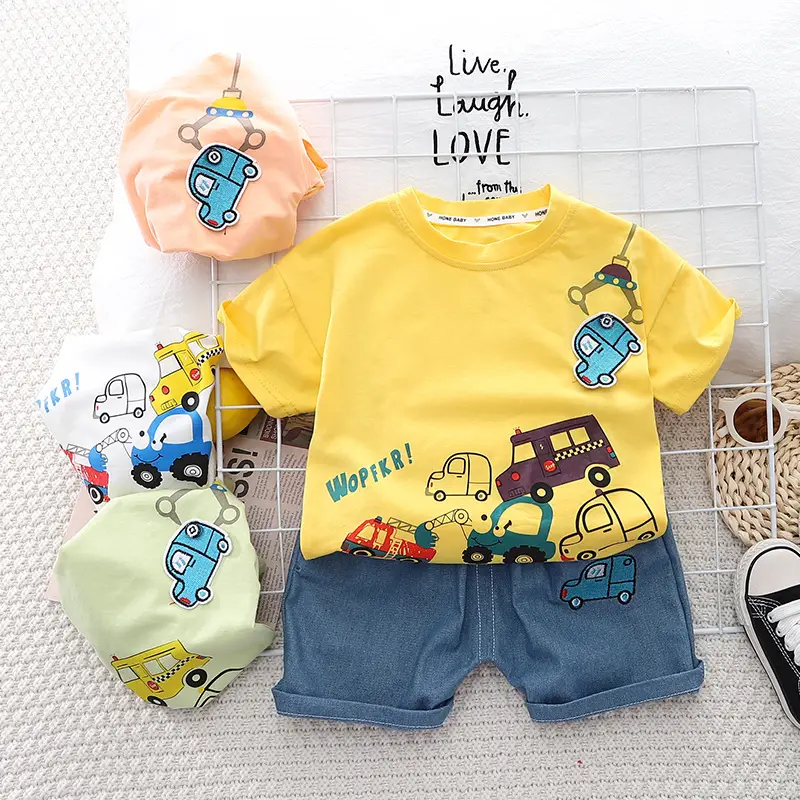 Boys Cotton Car Print Shorts Top Summer Suit - Image 5