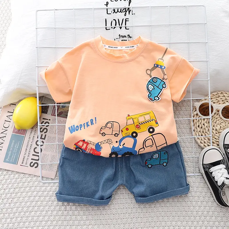 Boys Cotton Car Print Shorts Top Summer Suit - Image 2