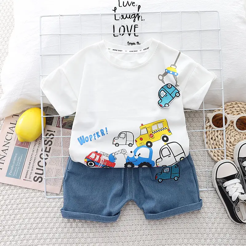 Boys Cotton Car Print Shorts Top Summer Suit - Image 3