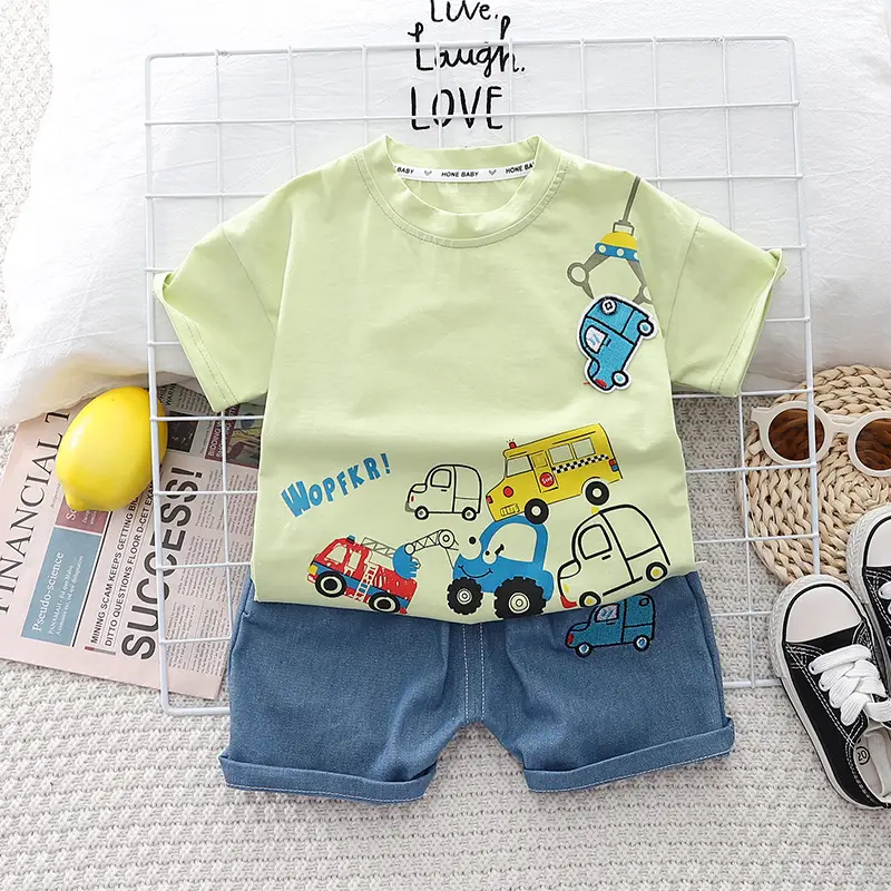 Boys Cotton Car Print Shorts Top Summer Suit - Image 4