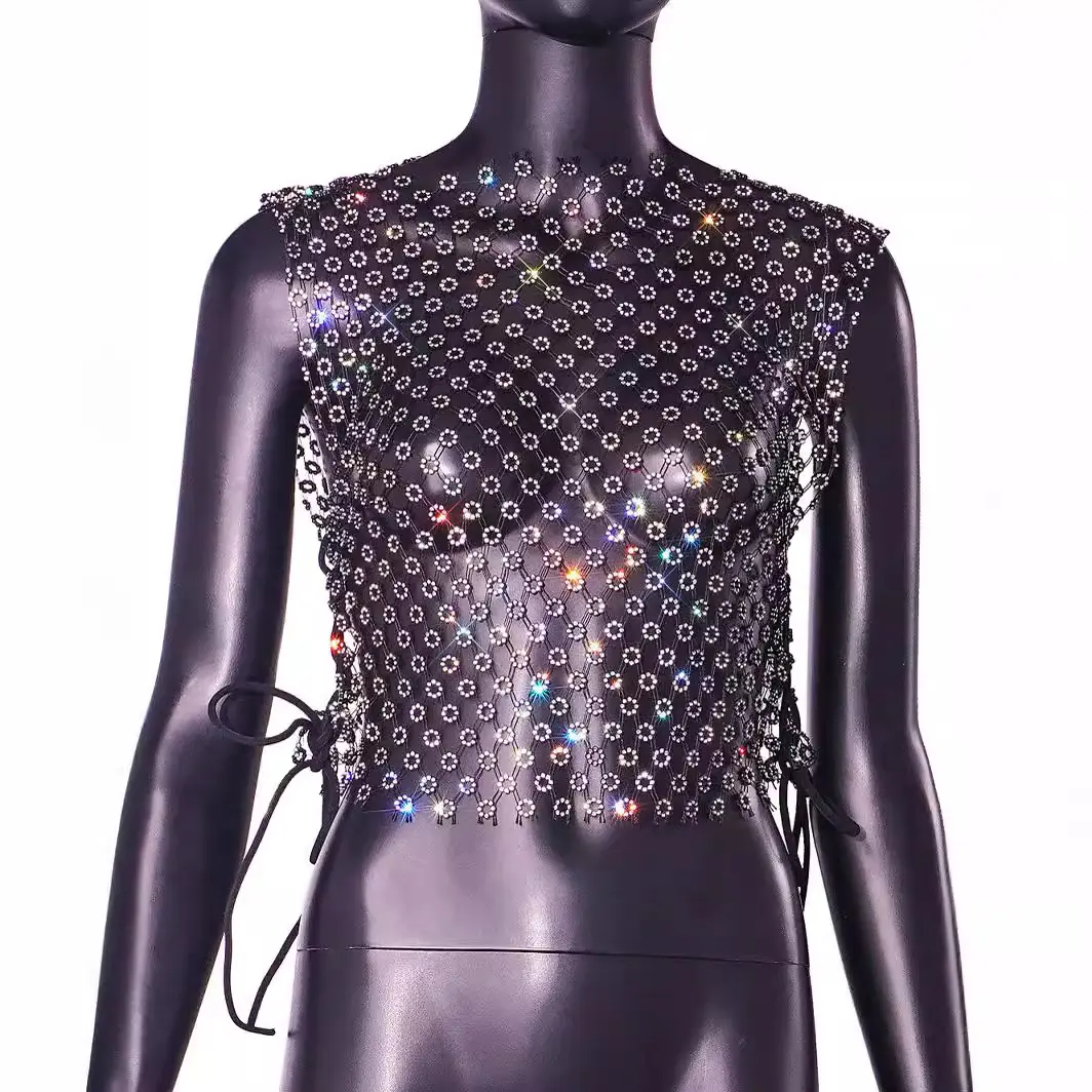 Amazon Cross-Border Nightclub Fishnet Vest with Rhinestones - Image 6