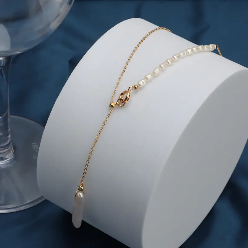 Pearl Necklace with Small Silver Bar & Copper Clavicle - Image 3