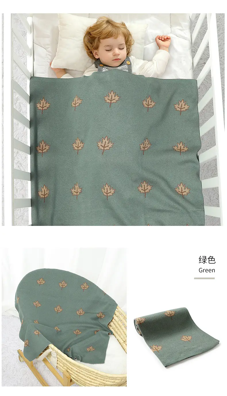 Green Knitted Maple Leaf Baby Blanket — feature 12