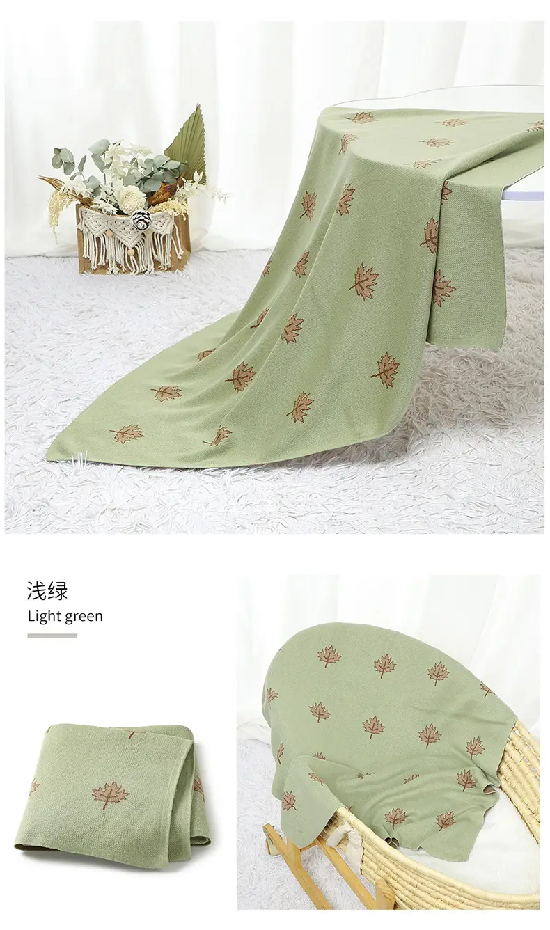Green Knitted Maple Leaf Baby Blanket — feature 15