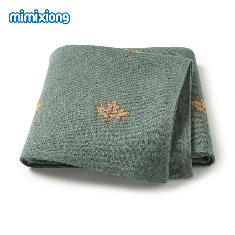 Green Knitted Maple Leaf Baby Blanket - Image 2