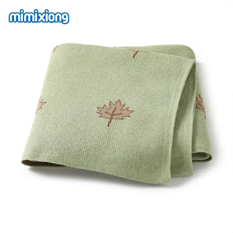 Green Knitted Maple Leaf Baby Blanket - Image 5