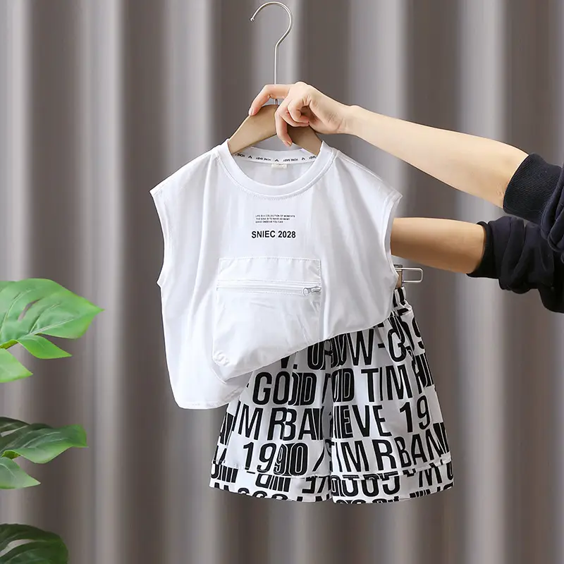 3598 Children's Summer Clothes Boys Suit Summer 2025 New Little Boy Baby Sleeveless Vest Two-Piece Set