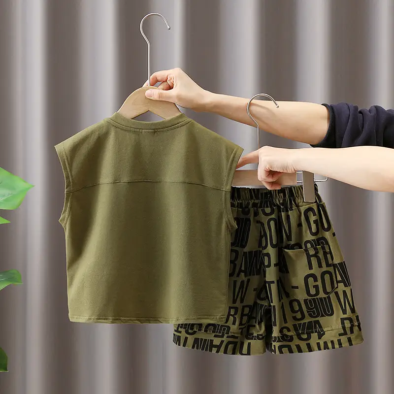 3598 Children's Summer Clothes Boys Suit Summer 2025 New Little Boy Baby Sleeveless Vest Two-Piece Set