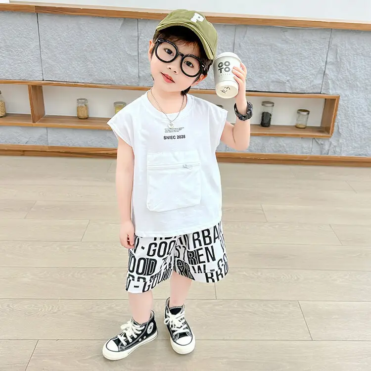 3598 Children's Summer Clothes Boys Suit Summer 2025 New Little Boy Baby Sleeveless Vest Two-Piece Set — feature 2