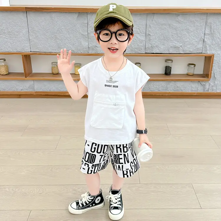 3598 Children's Summer Clothes Boys Suit Summer 2025 New Little Boy Baby Sleeveless Vest Two-Piece Set — feature 3
