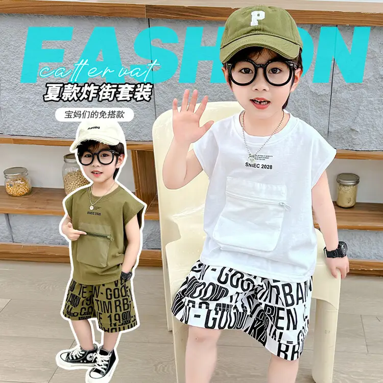 3598 Children's Summer Clothes Boys Suit Summer 2025 New Little Boy Baby Sleeveless Vest Two-Piece Set — feature 5