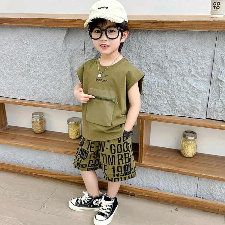 3598 Children's Summer Clothes Boys Suit Summer 2025 New Little Boy Baby Sleeveless Vest Two-Piece Set — feature 6