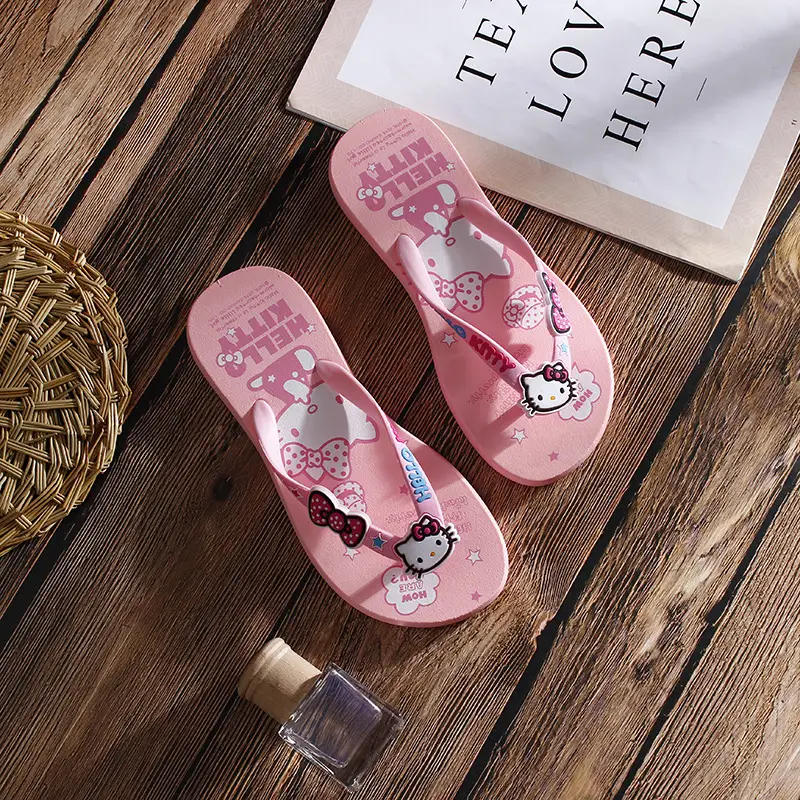 Hello Kitty Pink Flip Flops Women Summer Beach Wear