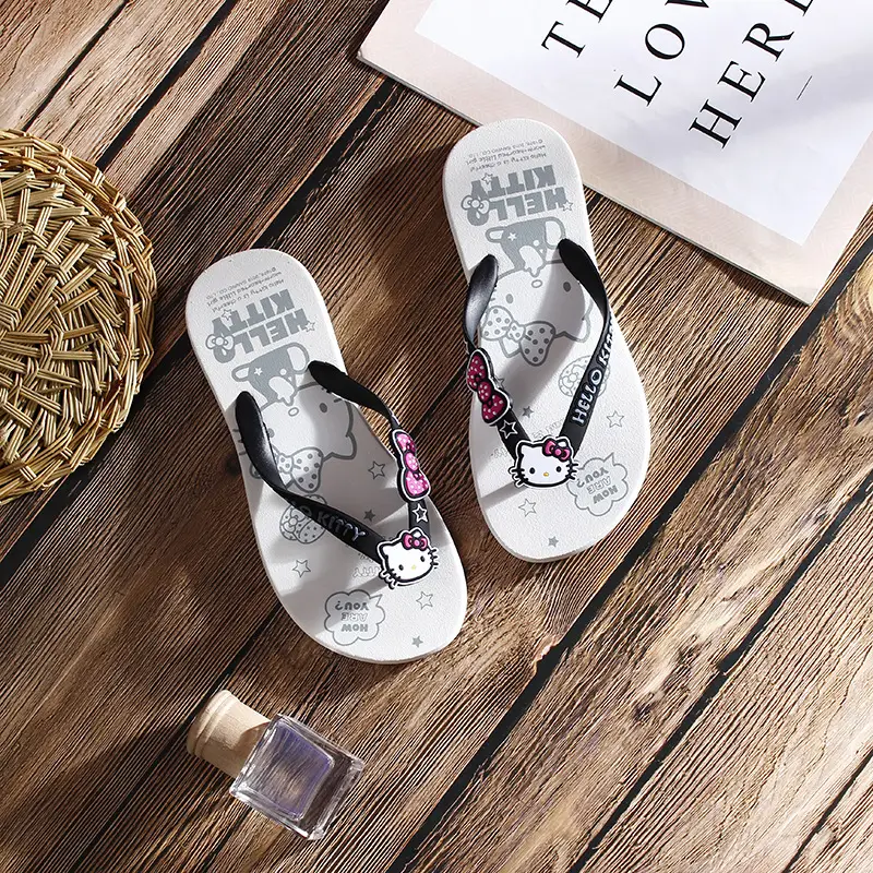 Hello Kitty Pink Flip Flops Women Summer Beach Wear