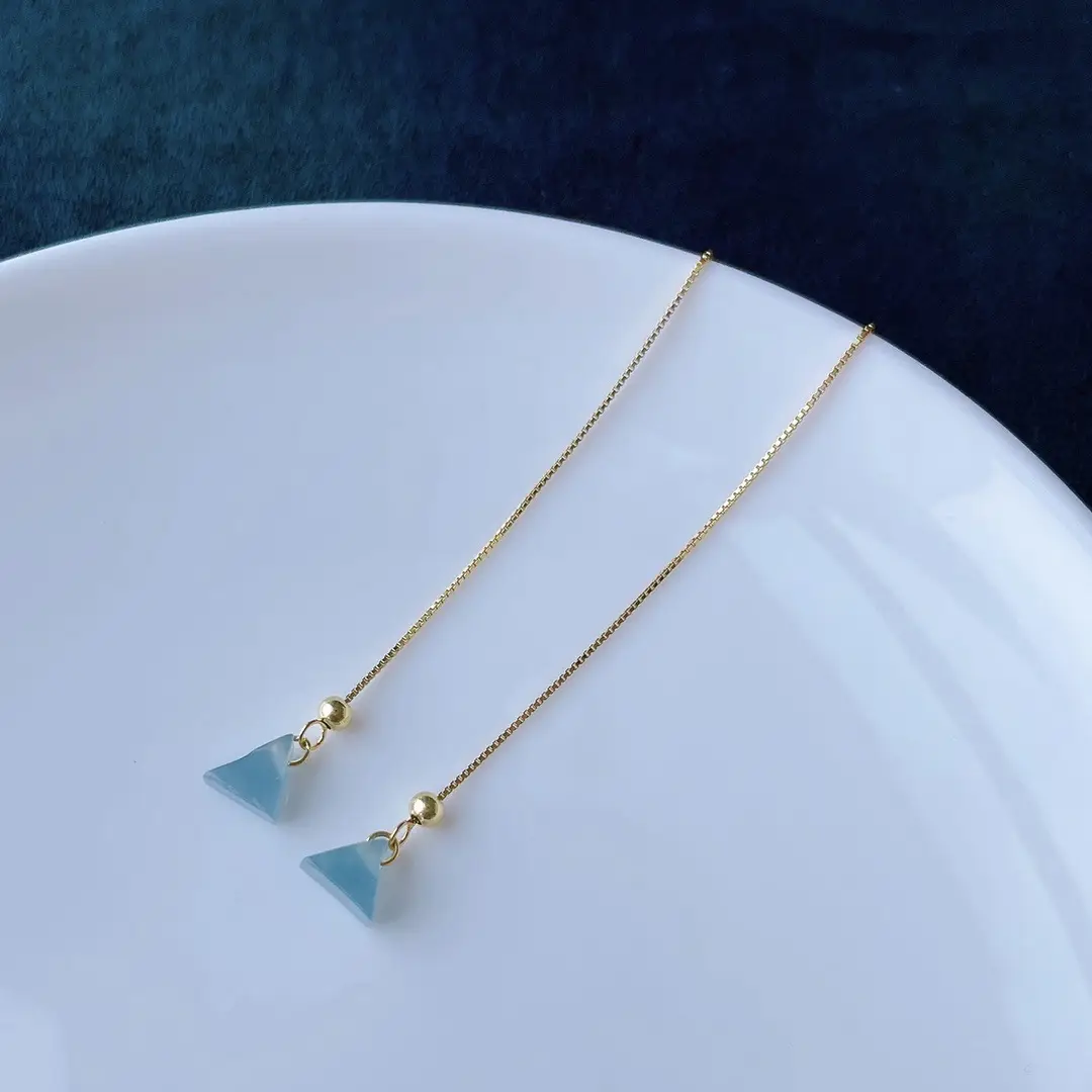 Ice Blue Jadeite Earrings Gold Plated 925 Silver - Image 3