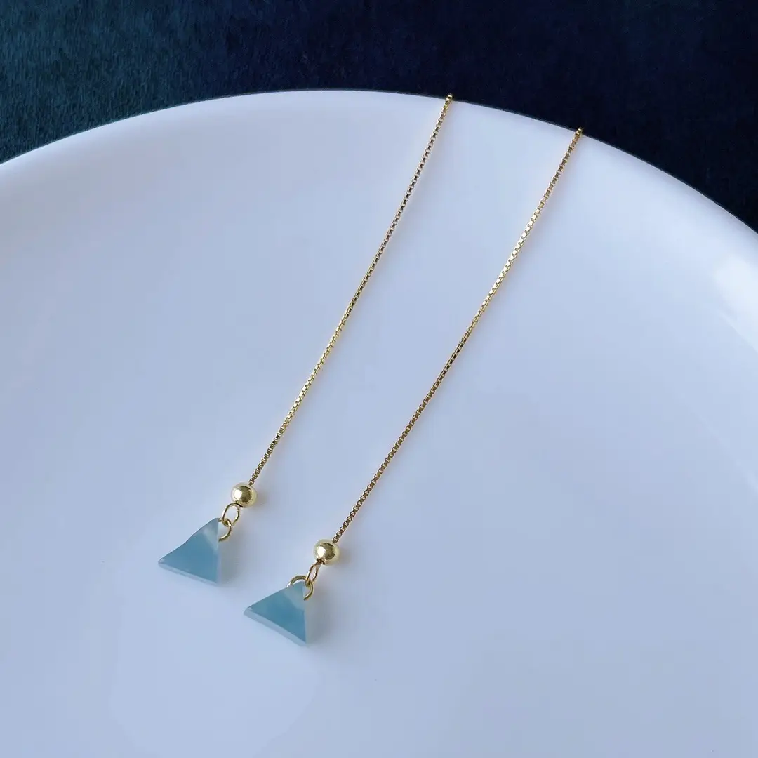 Ice Blue Jadeite Earrings Gold Plated 925 Silver - Image 4