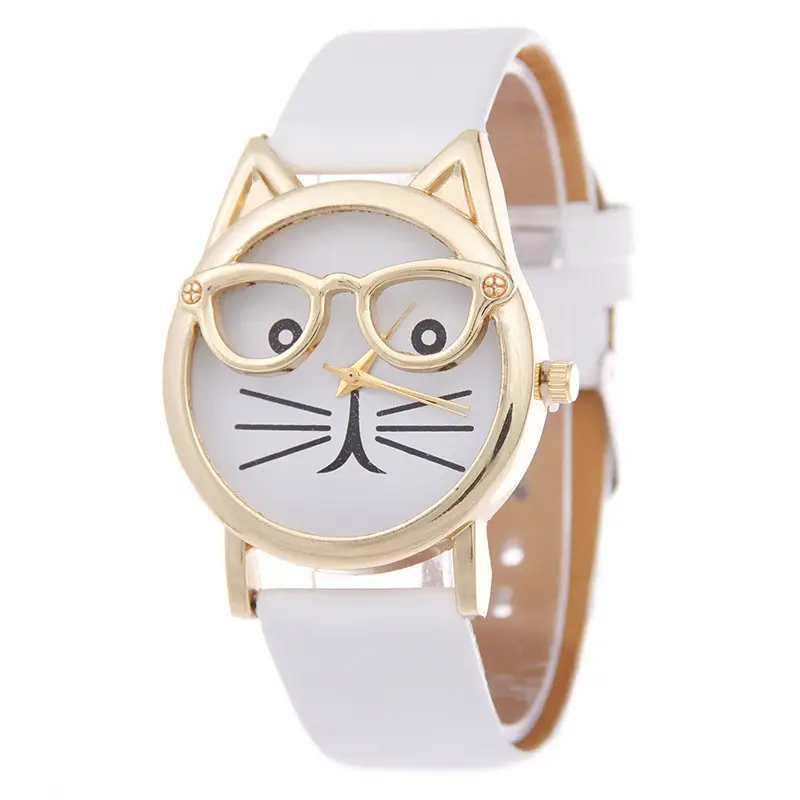 Cat Glasses Gold Watch for Women Pink Belt