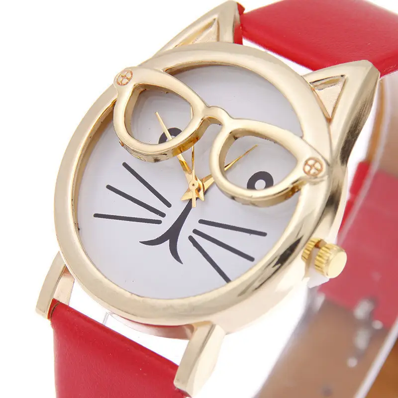 Cat Glasses Gold Watch for Women Pink Belt — feature 8