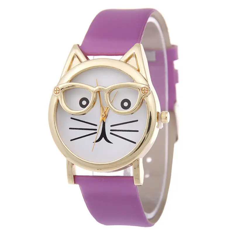 Cat Glasses Gold Watch for Women Pink Belt — feature 3