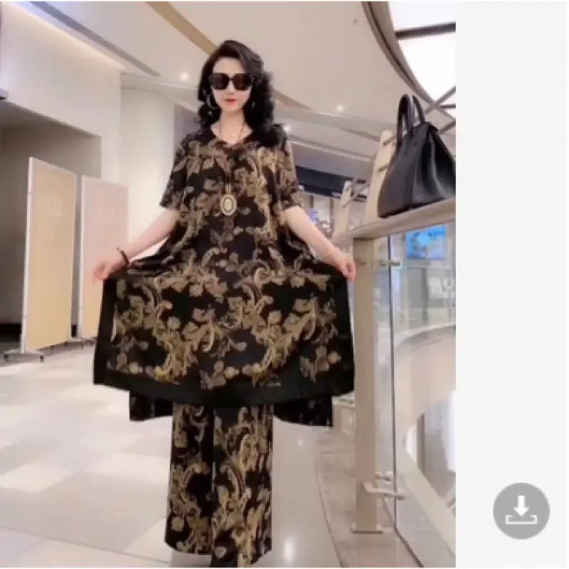 Women Printed Wide Leg Pants Set 2023 Summer Elegant Slim Fit - Image 2