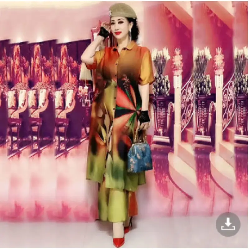 Women Printed Wide Leg Pants Set 2023 Summer Elegant Slim Fit - Image 13