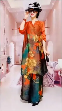 Women Printed Wide Leg Pants Set 2023 Summer Elegant Slim Fit — feature 3