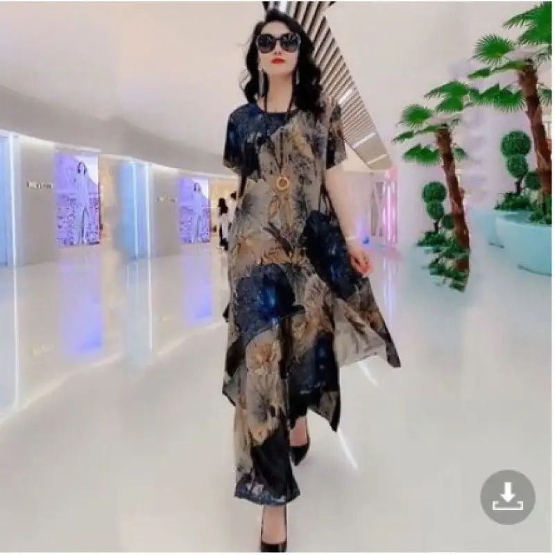 Women Printed Wide Leg Pants Set 2023 Summer Elegant Slim Fit - Image 3