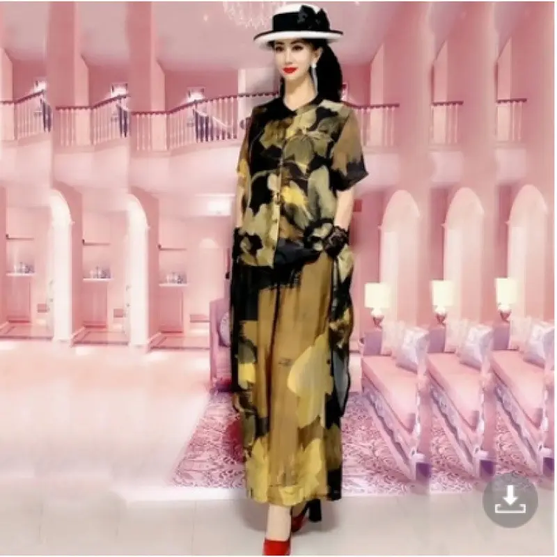 Women Printed Wide Leg Pants Set 2023 Summer Elegant Slim Fit - Image 6