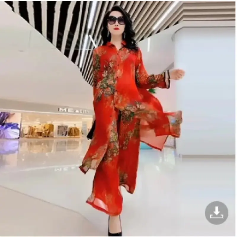 Women Printed Wide Leg Pants Set 2023 Summer Elegant Slim Fit - Image 9