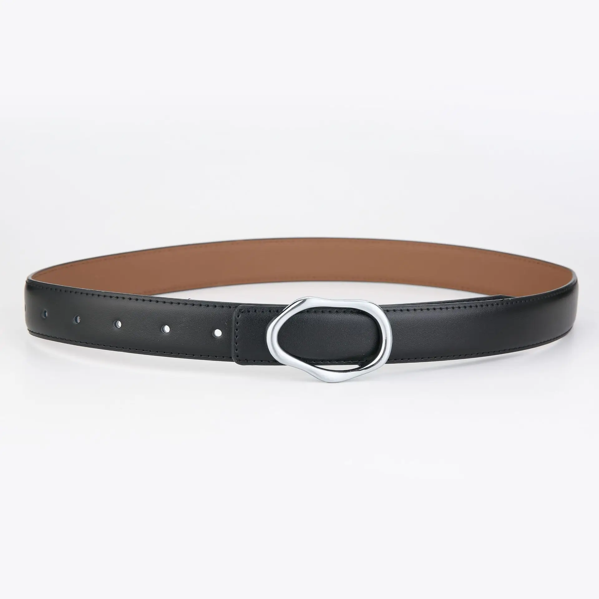Men's Black Genuine Leather Belt with Silver Buckle - Image 10