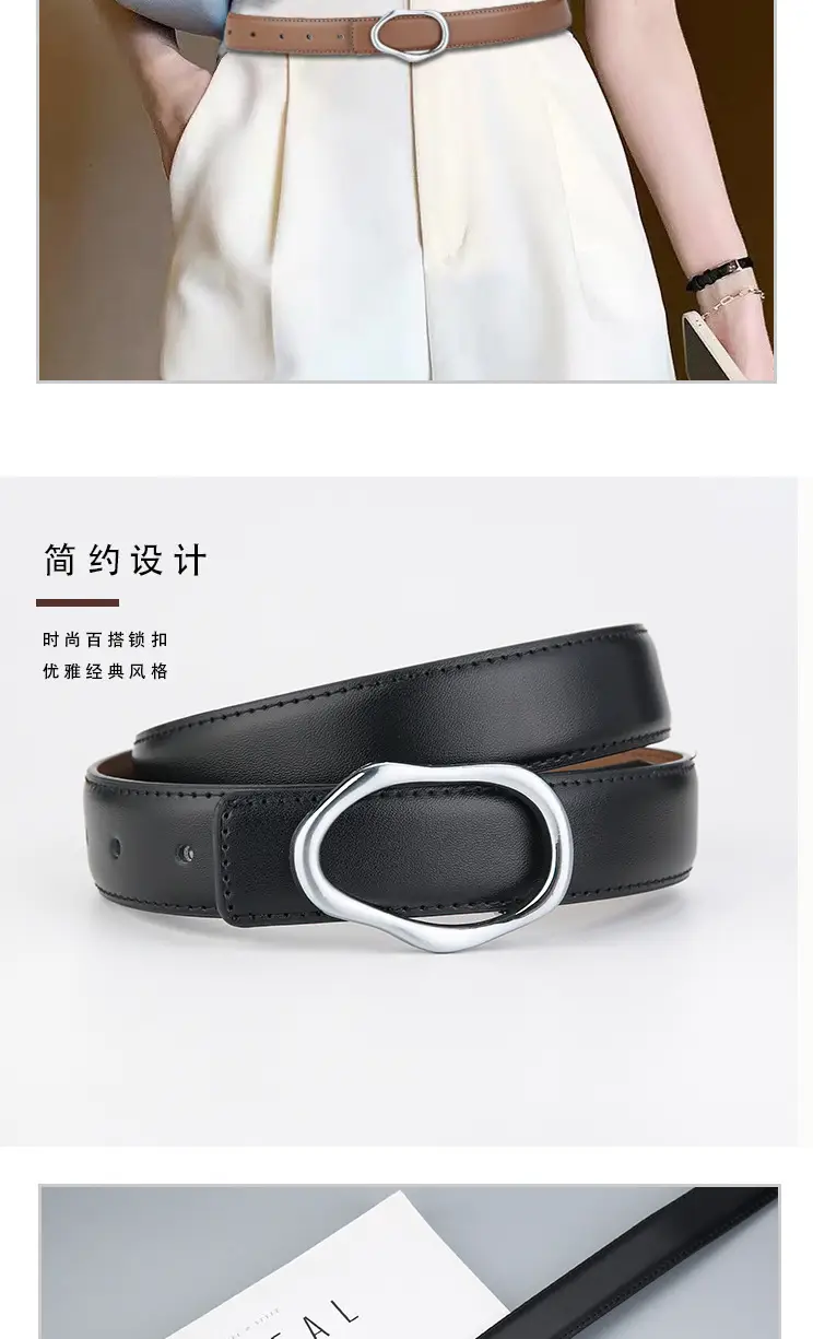 Men's Black Genuine Leather Belt with Silver Buckle β feature 3