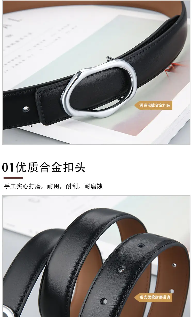 Men's Black Genuine Leather Belt with Silver Buckle β feature 8