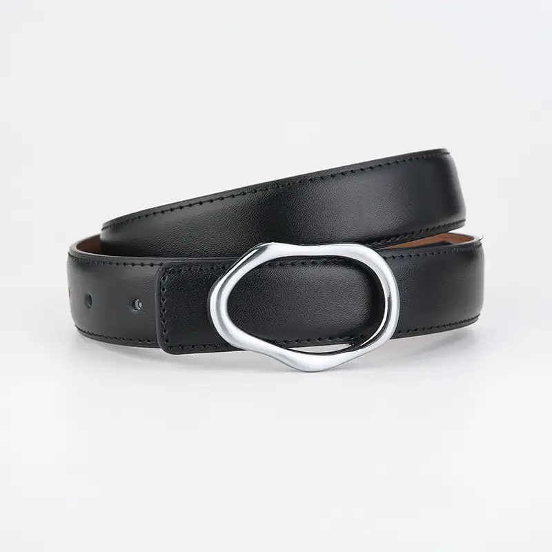 Men's Black Genuine Leather Belt with Silver Buckle
