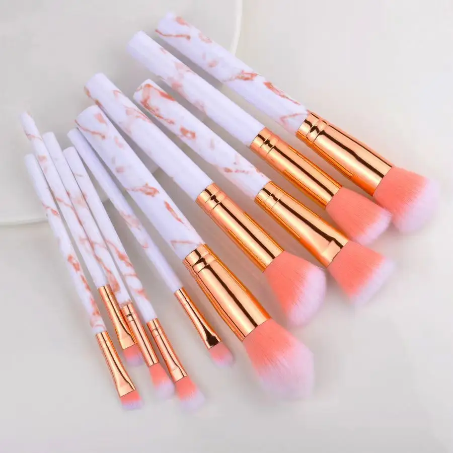 10 Marble Pattern Makeup Brushes Set for Blush, Foundation, Setting, Eyeshadow & Cosmetics - Image 7