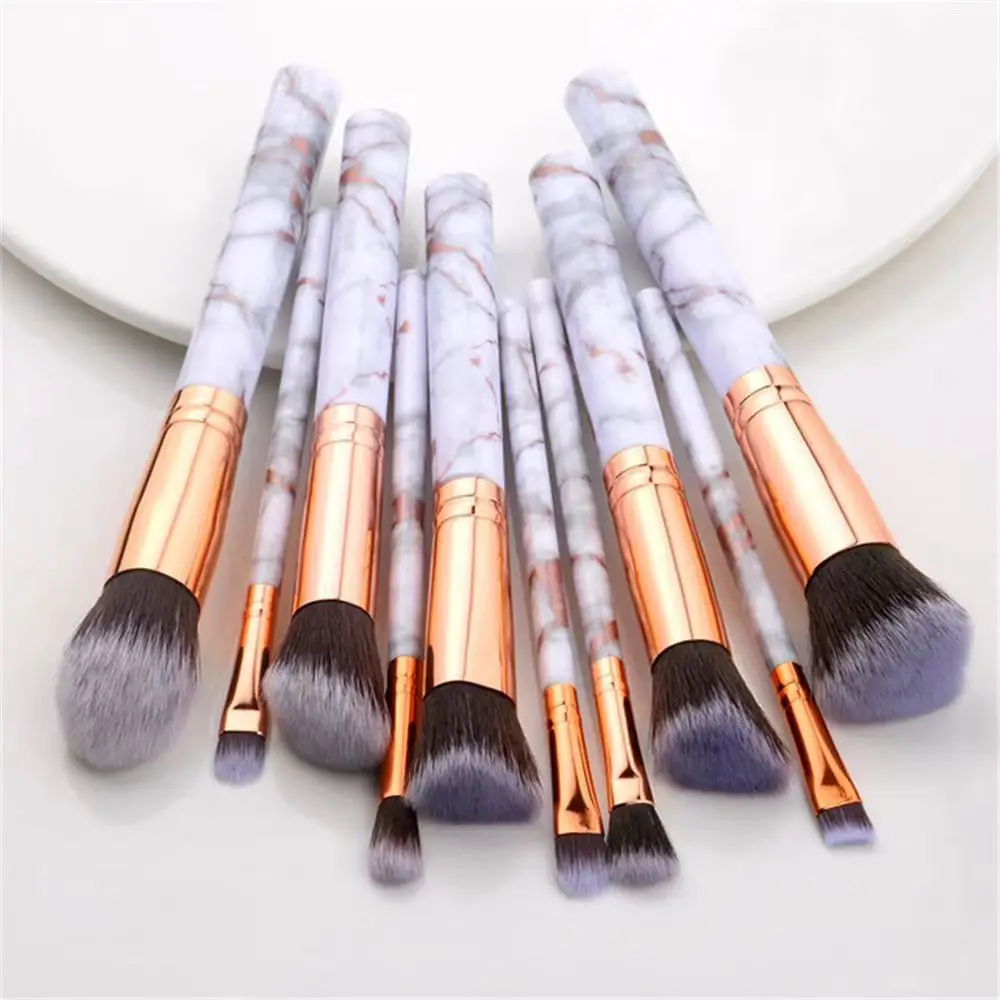 10 Marble Pattern Makeup Brushes Set for Blush, Foundation, Setting, Eyeshadow & Cosmetics - Image 8