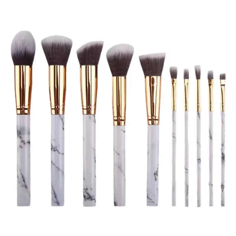 10 Marble Pattern Makeup Brushes Set for Blush, Foundation, Setting, Eyeshadow & Cosmetics - Image 10