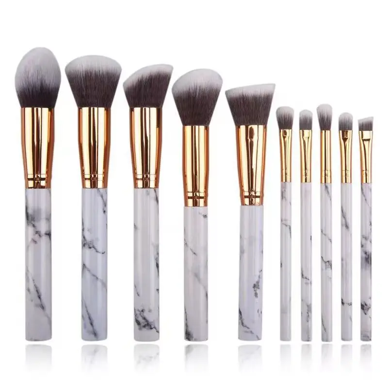 10 Marble Pattern Makeup Brushes Set for Blush, Foundation, Setting, Eyeshadow & Cosmetics - Image 5