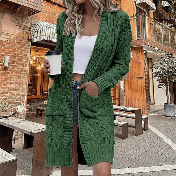 Women's Cream Knitted Long Sleeve Cardigan Sweater with Long Pants — feature 10