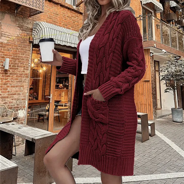 Women's Cream Knitted Long Sleeve Cardigan Sweater with Long Pants — feature 17