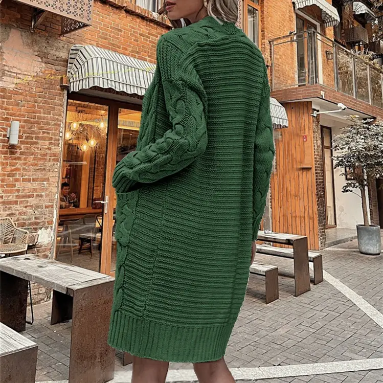 Women's Cream Knitted Long Sleeve Cardigan Sweater with Long Pants — feature 19