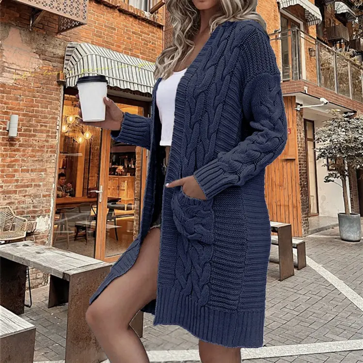 Women's Cream Knitted Long Sleeve Cardigan Sweater with Long Pants — feature 21