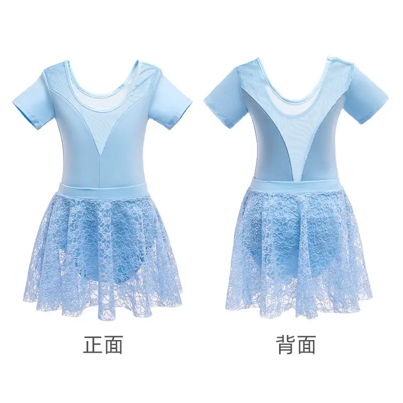 Blue Lace Ballet Dress for Girls Short Sleeve Dance Wear - Image 6