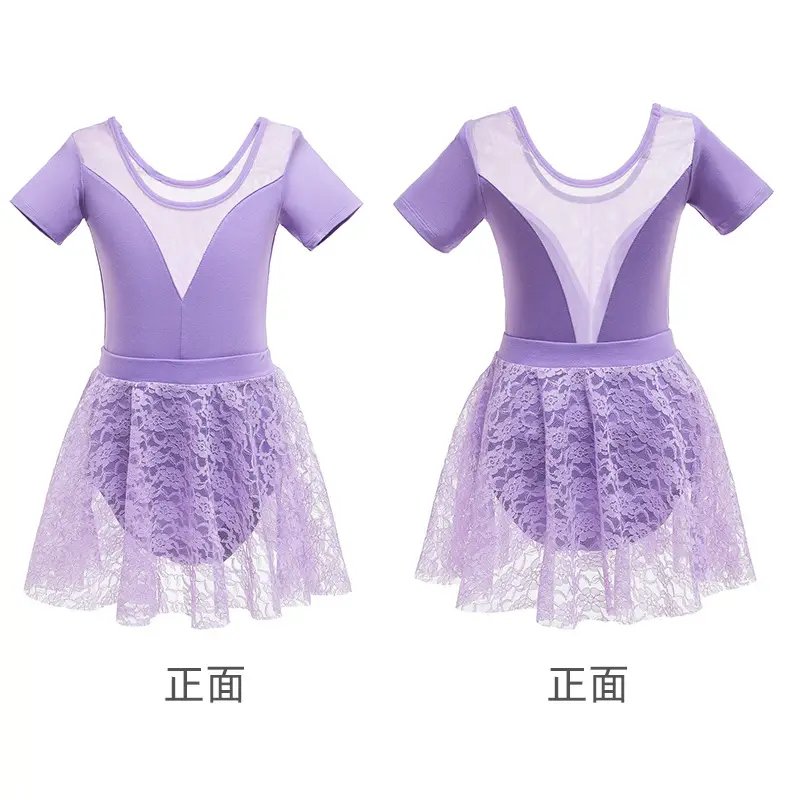 Blue Lace Ballet Dress for Girls Short Sleeve Dance Wear - Image 7