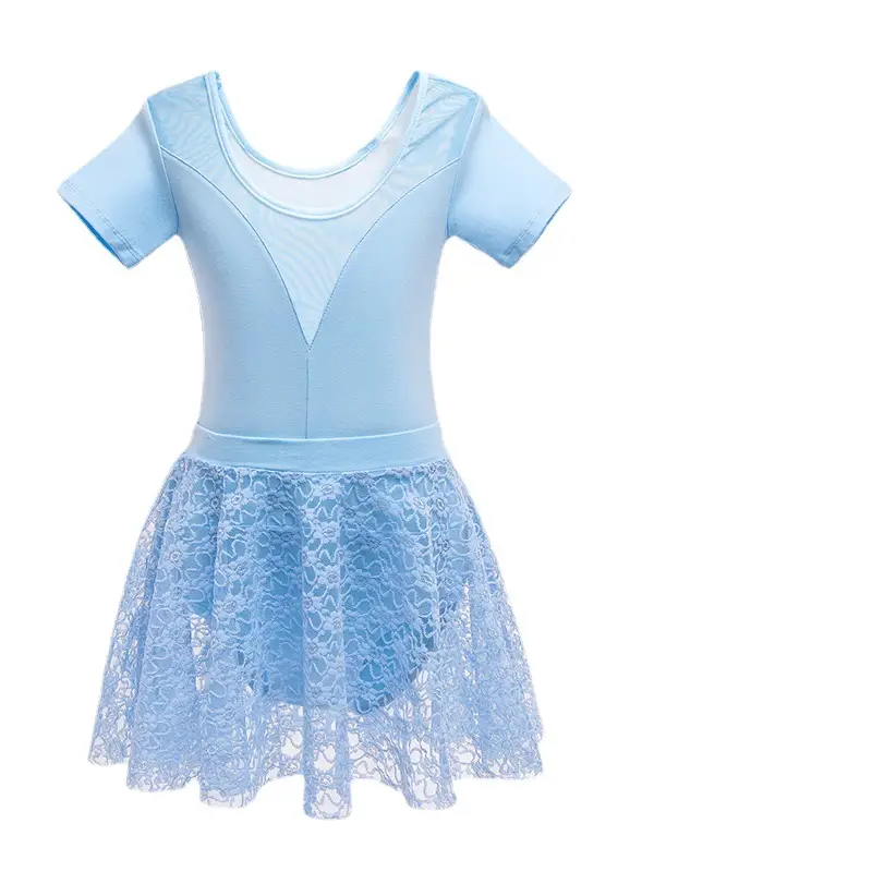Blue Lace Ballet Dress for Girls Short Sleeve Dance Wear - Image 9