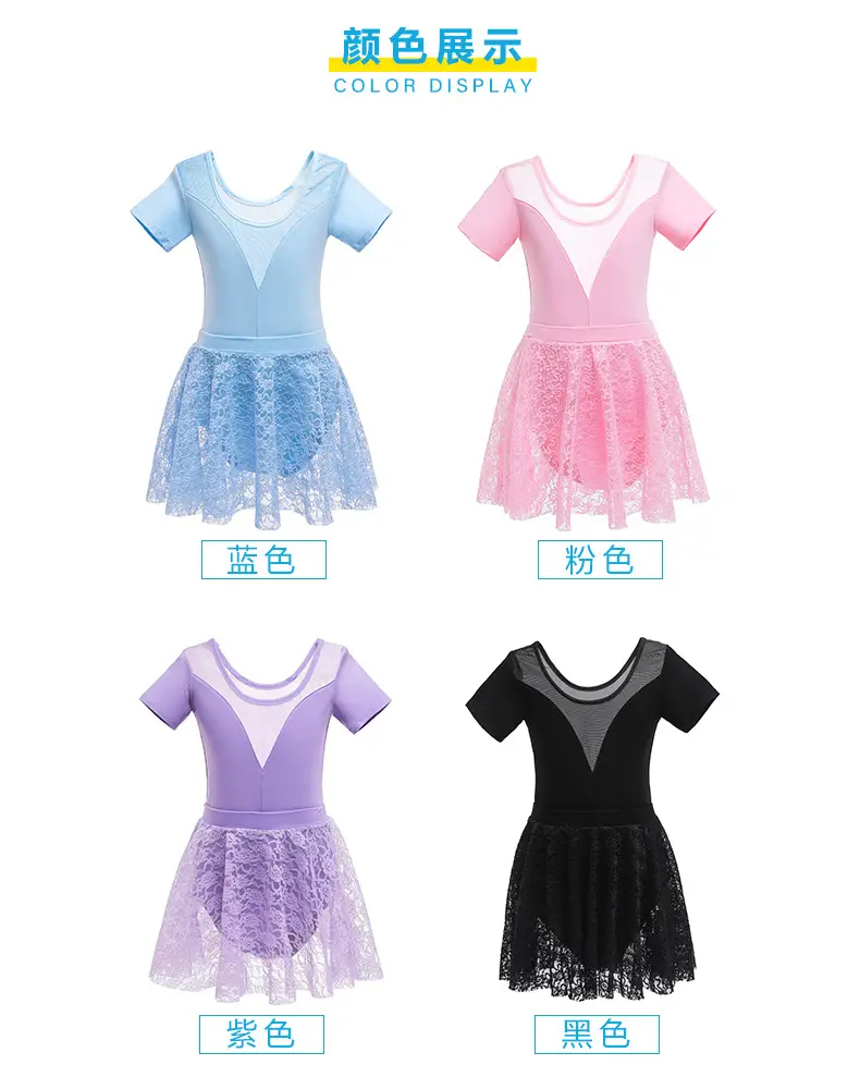 Blue Lace Ballet Dress for Girls Short Sleeve Dance Wear — feature 1