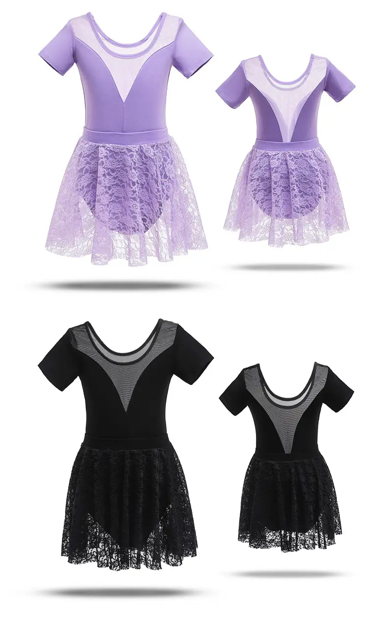 Blue Lace Ballet Dress for Girls Short Sleeve Dance Wear — feature 4