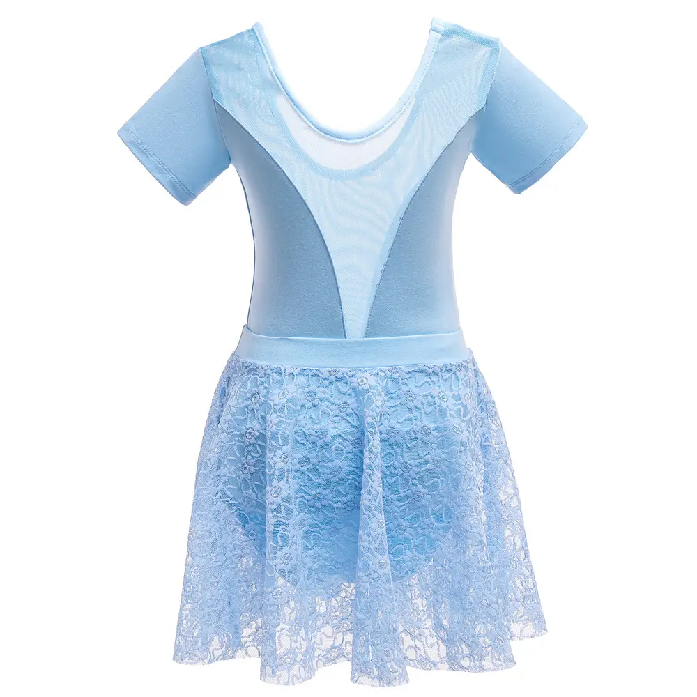 Blue Lace Ballet Dress for Girls Short Sleeve Dance Wear - Image 2